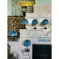 Лампа Дом с чехлом, серебро + голубой велюр + зеленая тесьма  - изображение 2